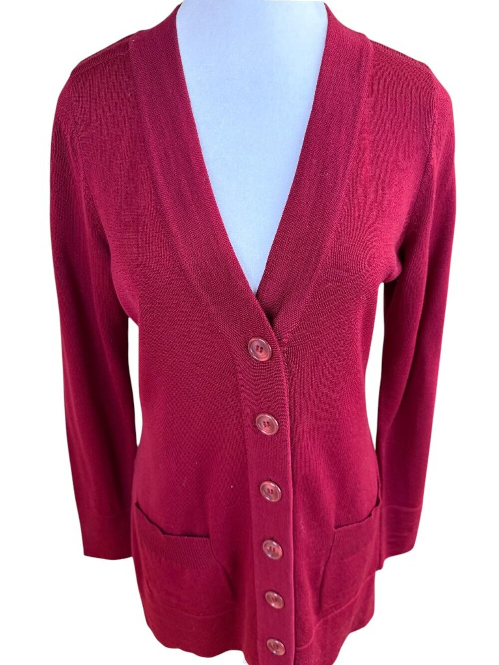 Pendleton Merino Wool Cardigan Sweater Cranberry Red V-Neck Classic (S)
